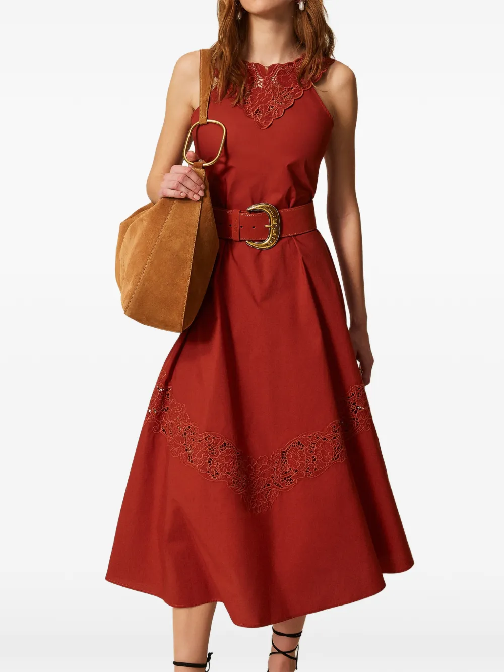 TWINSET Broderie anglaise maxi-jurk Rood