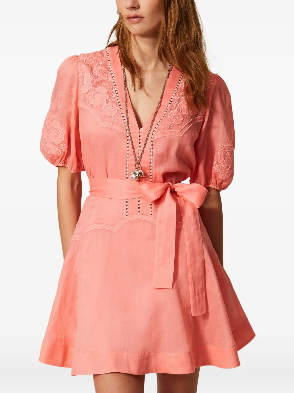 embroidered belted dress