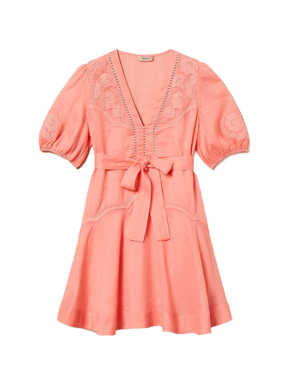 TWINSET Abito con ricamo e cintura - Rosa