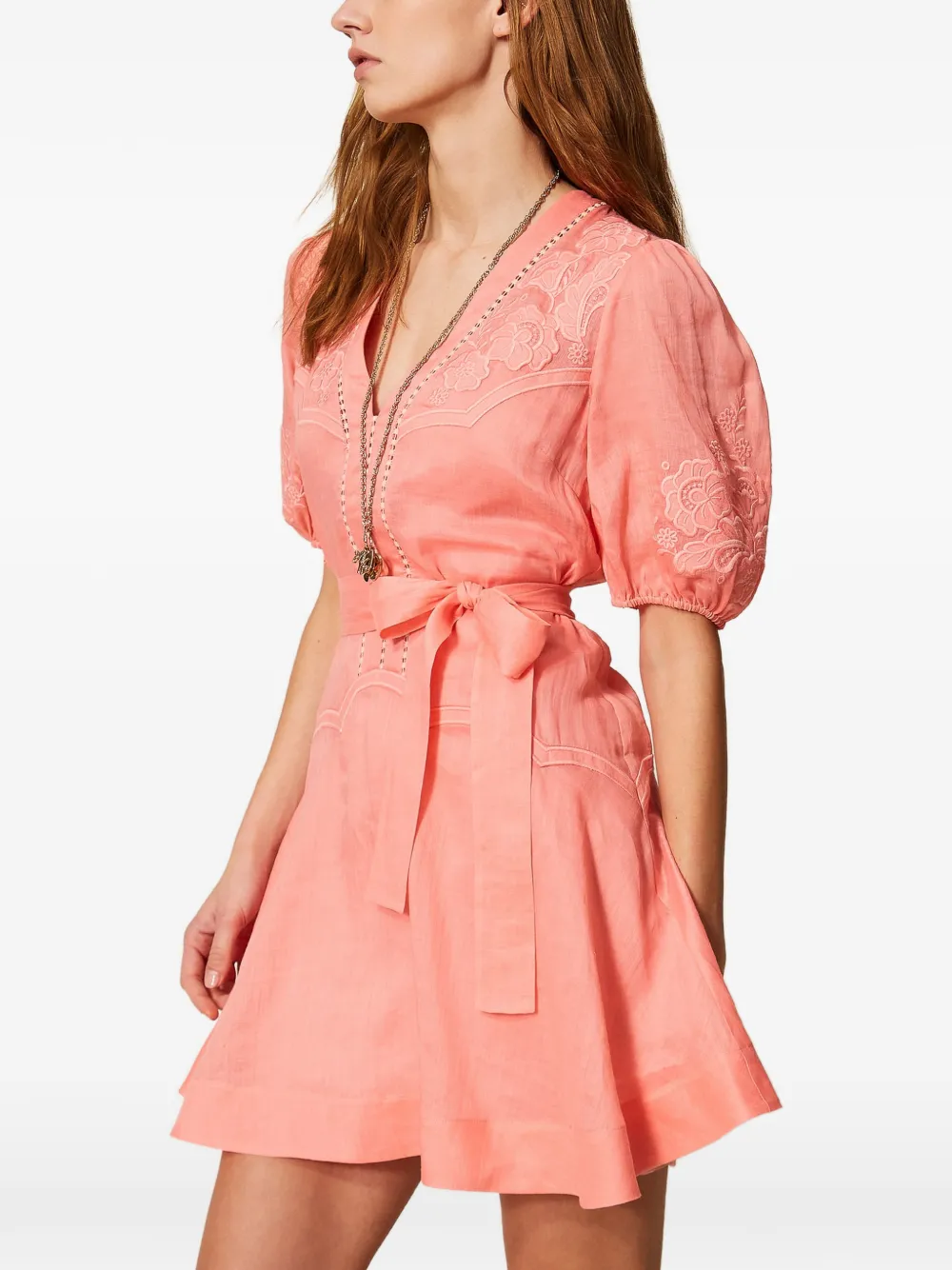 embroidered belted dress