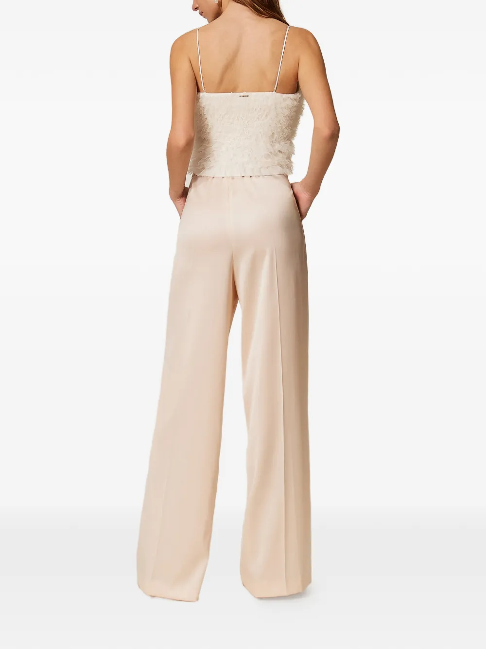 TWINSET Satijnen broek met wijde pijpen Beige