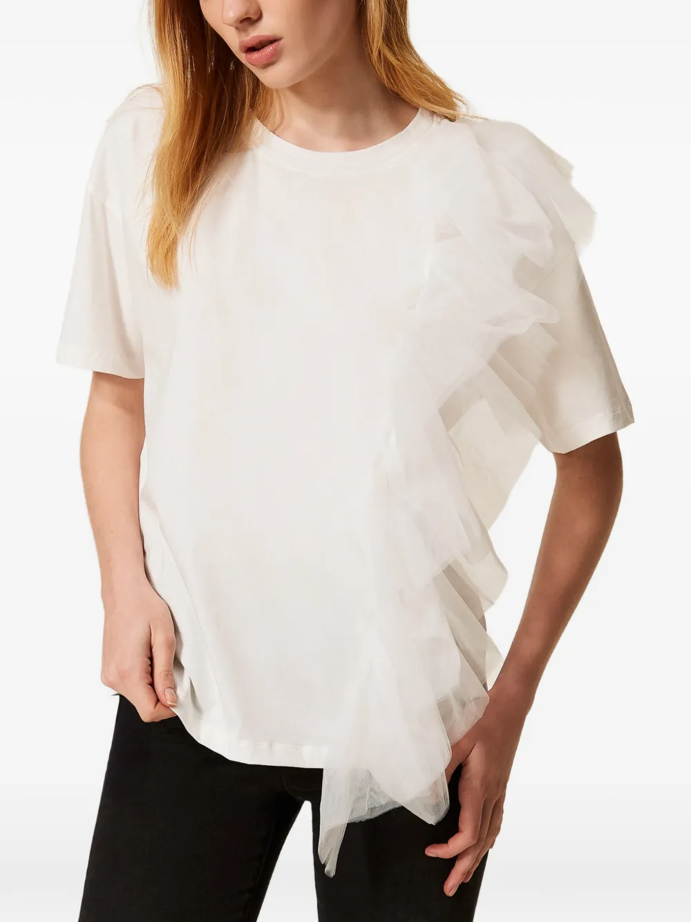 TWINSET Tulen T-shirt met ruches Wit