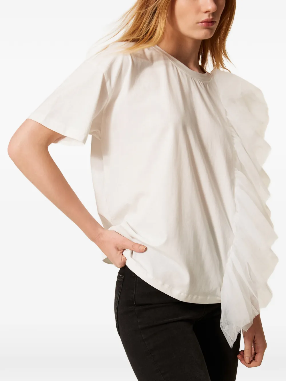 TWINSET Tulen T-shirt met ruches Wit