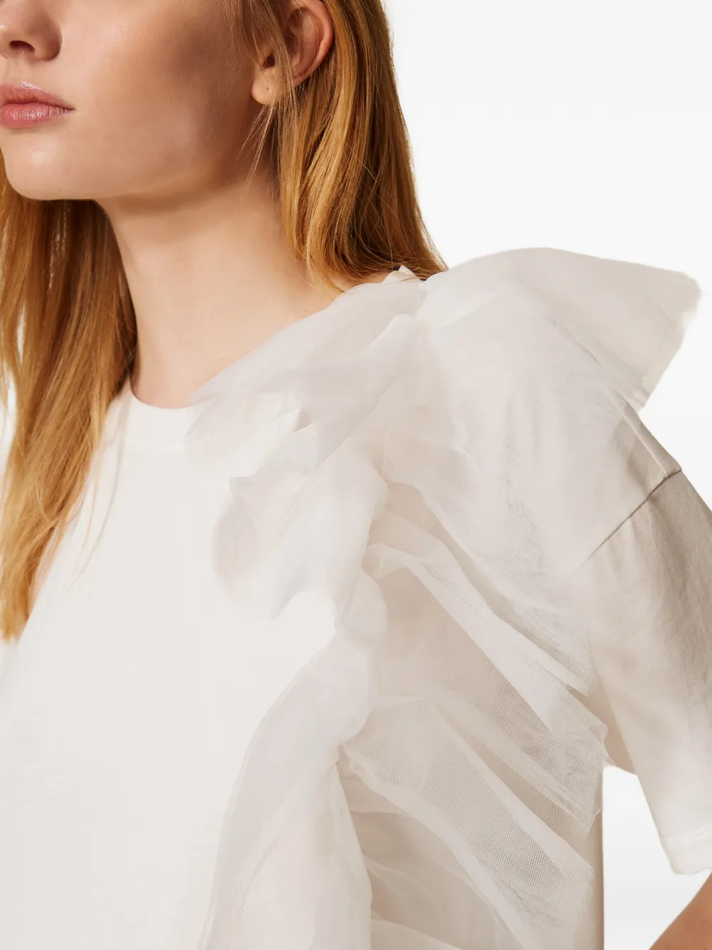 TWINSET Tulen T-shirt met ruches Wit