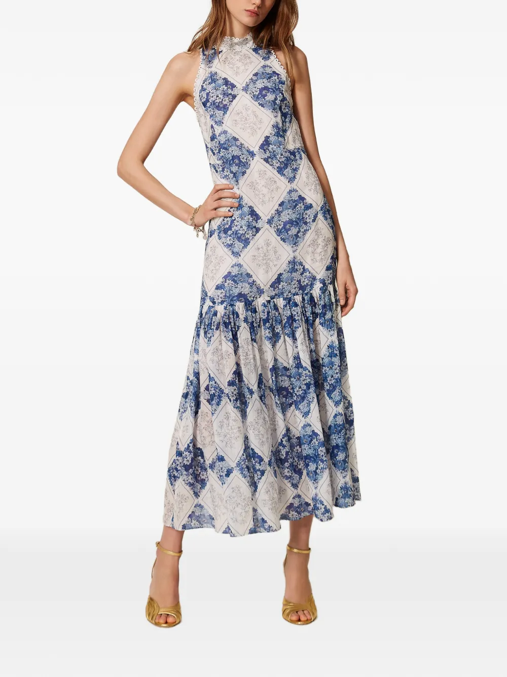 TWINSET Maxi-jurk met bloemenprint Blauw
