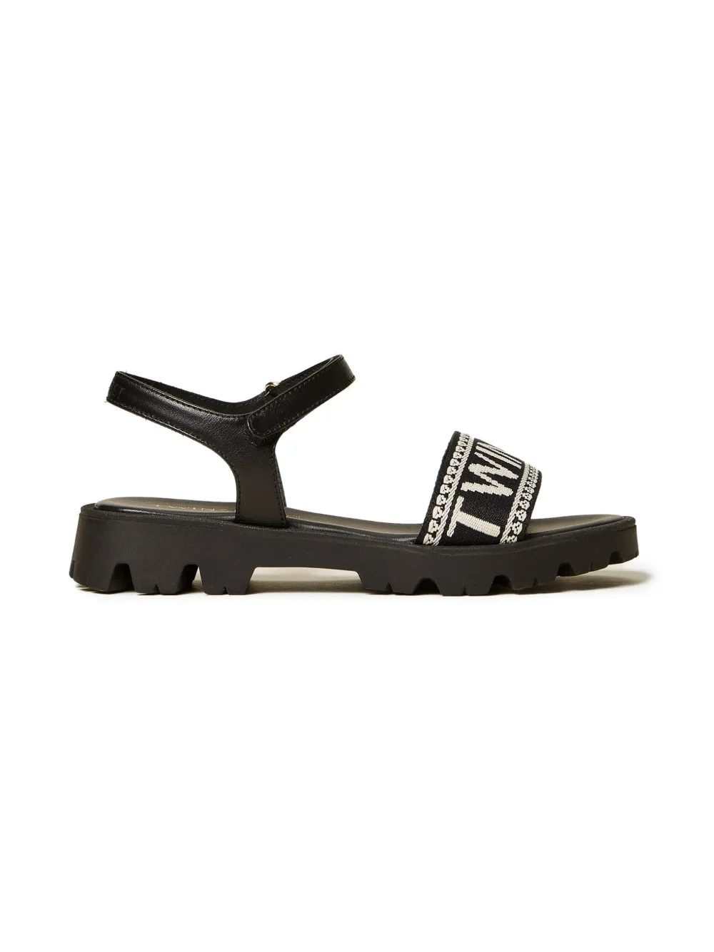 TWINSET Kids Leren sandalen met logo Zwart