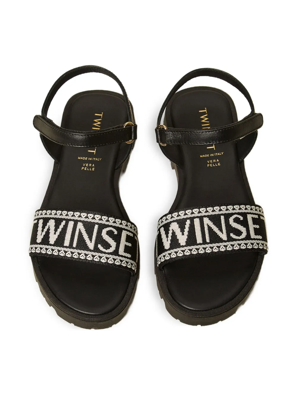 TWINSET Kids Leren sandalen met logo Zwart