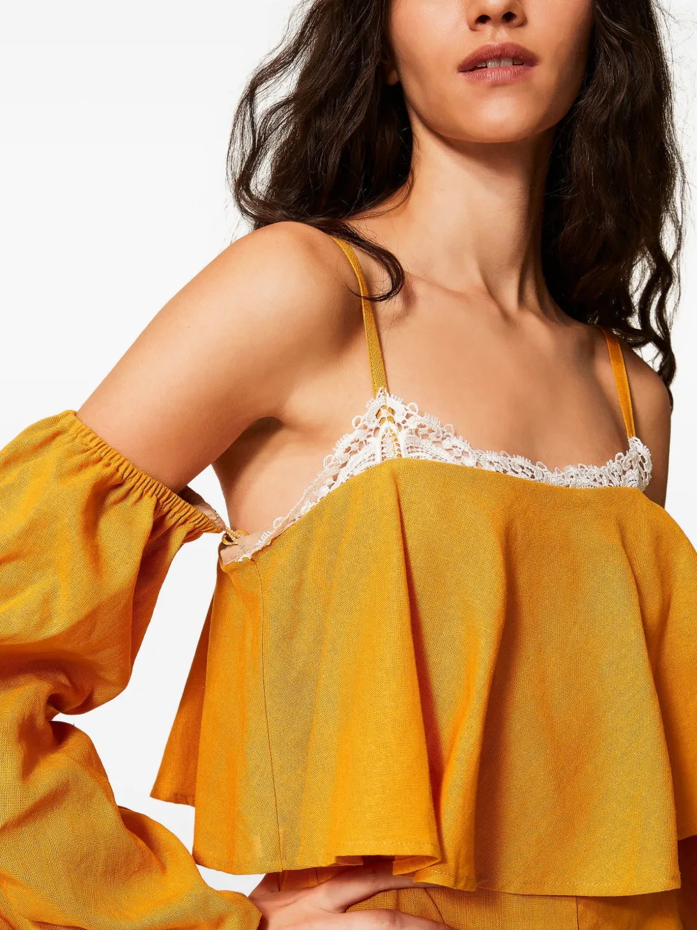 TWINSET Jumpsuit van linnenblend met kant Geel