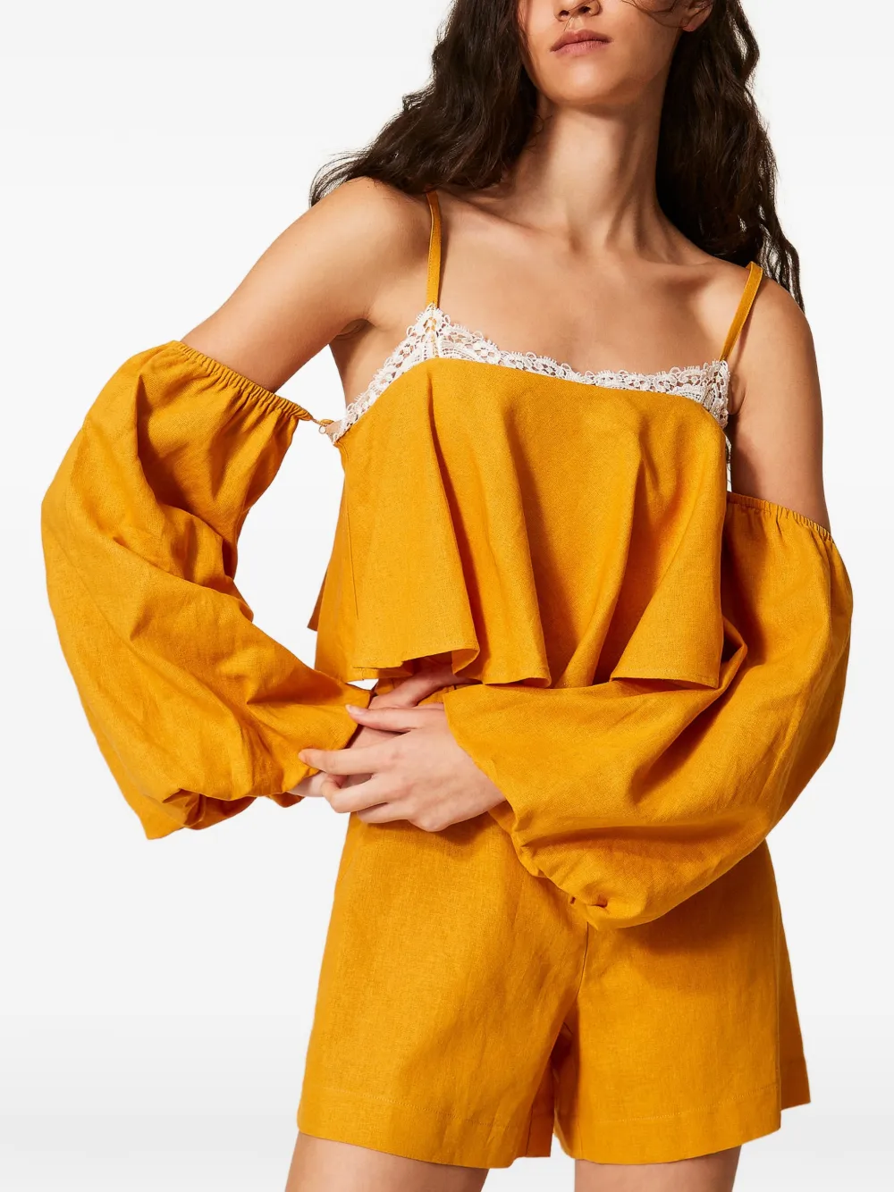 Twinset Lace-trim Ruffled Jumpsuit - Yellow 