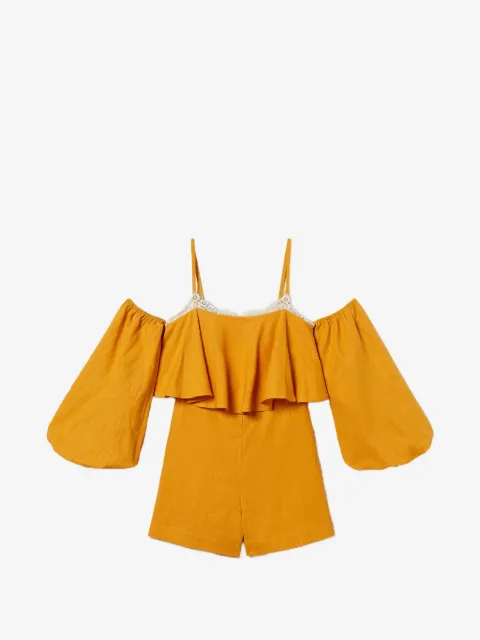 TWINSET linen blend short jumpsuit with lace