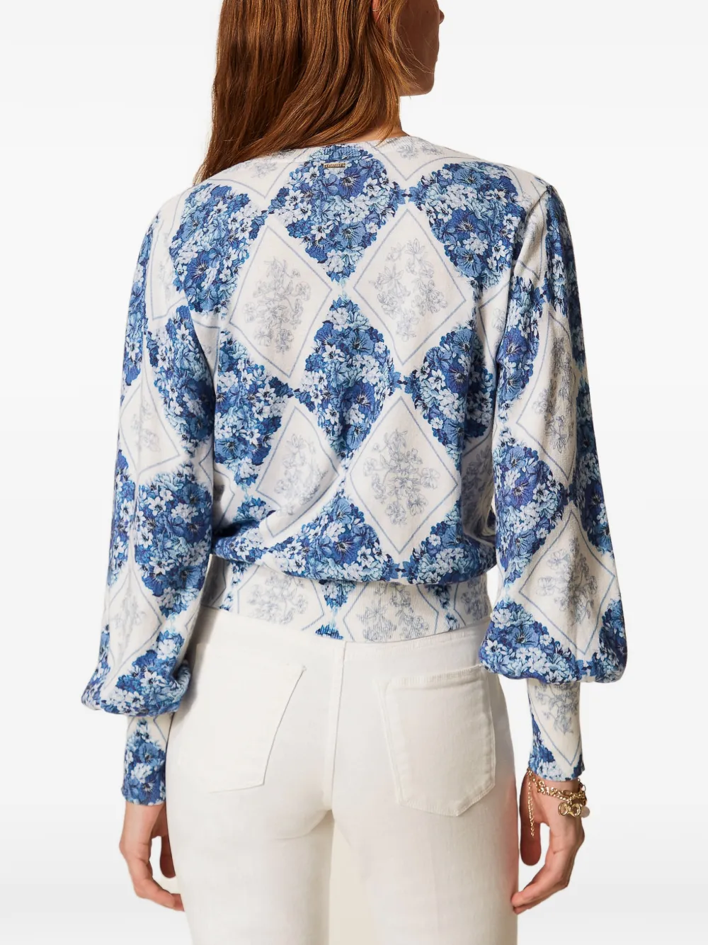 TWINSET Trui met diamanten bloemenprint Blauw