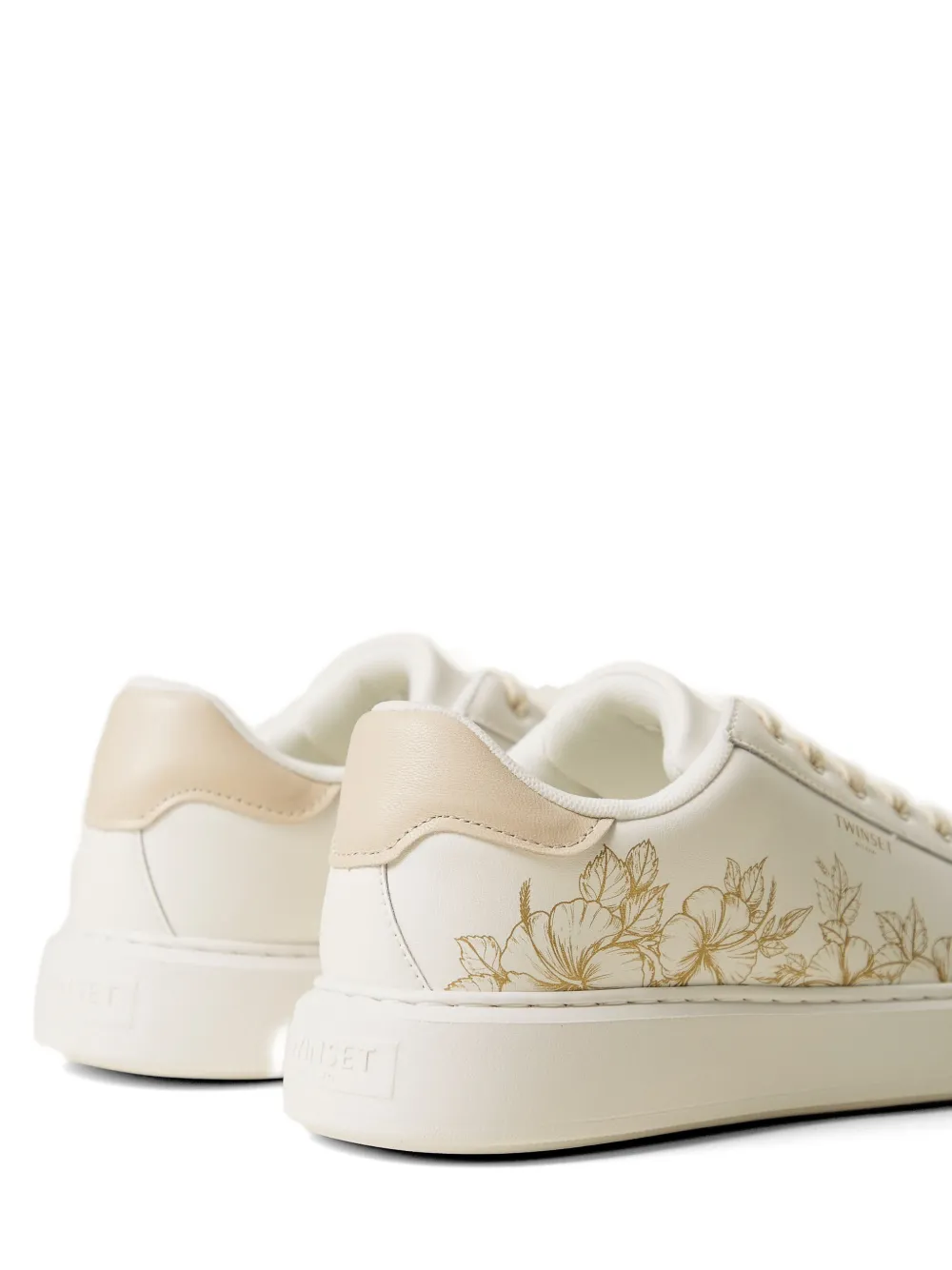 TWINSET floral-embroidery lace-up leather sneakers Wit