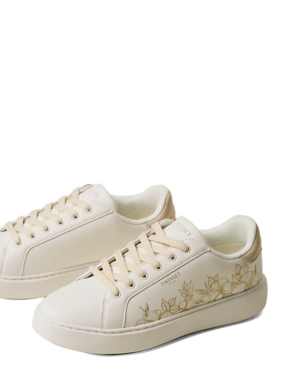 TWINSET floral-embroidery lace-up leather sneakers Wit