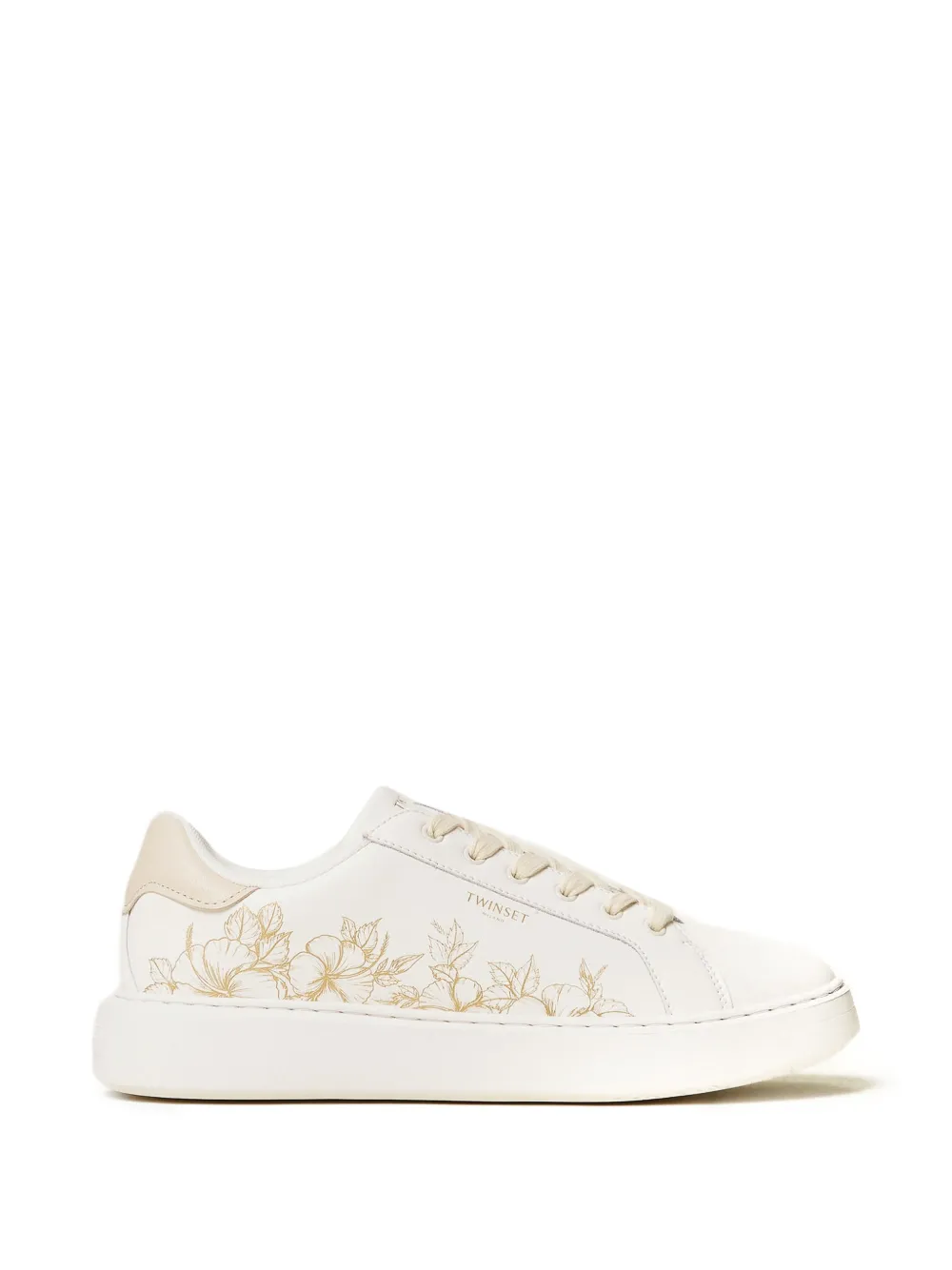 TWINSET floral-embroidery lace-up leather sneakers Wit