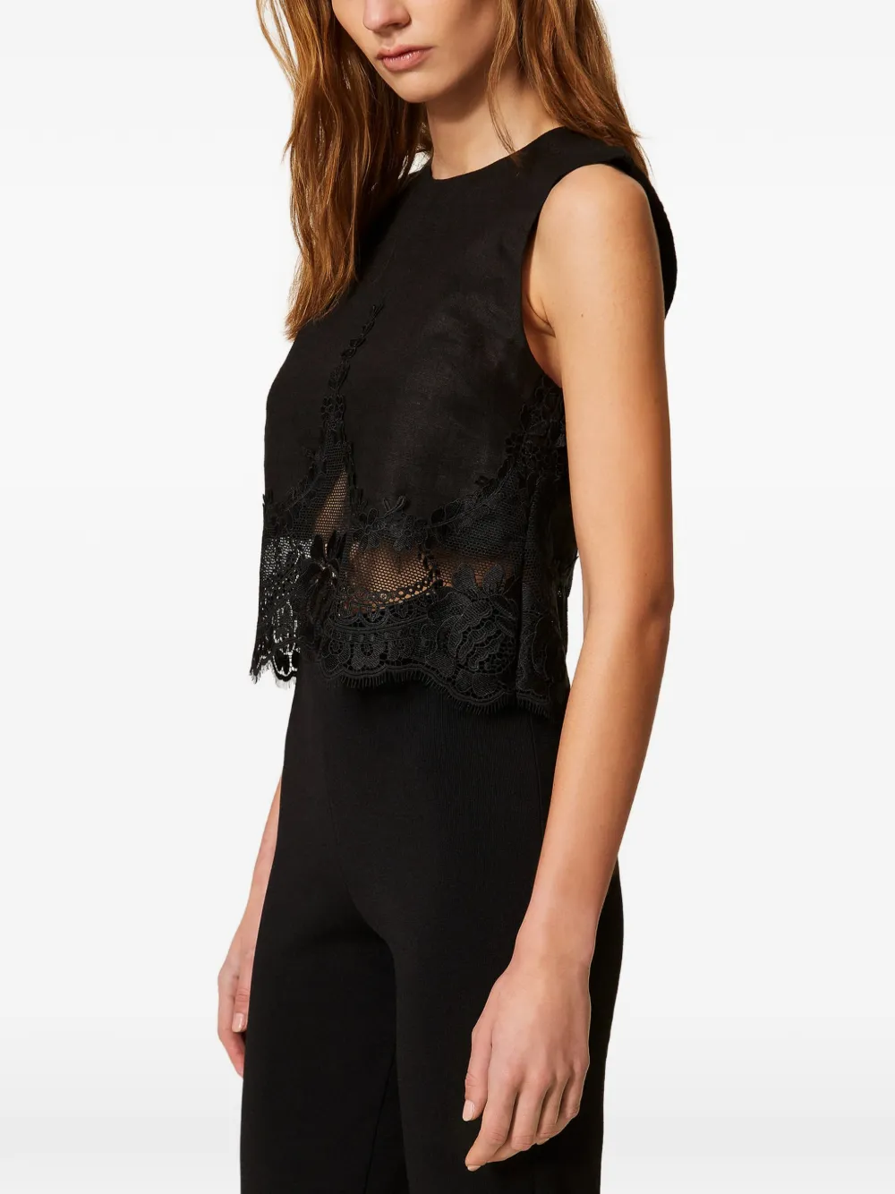 TWINSET Top met kant Zwart