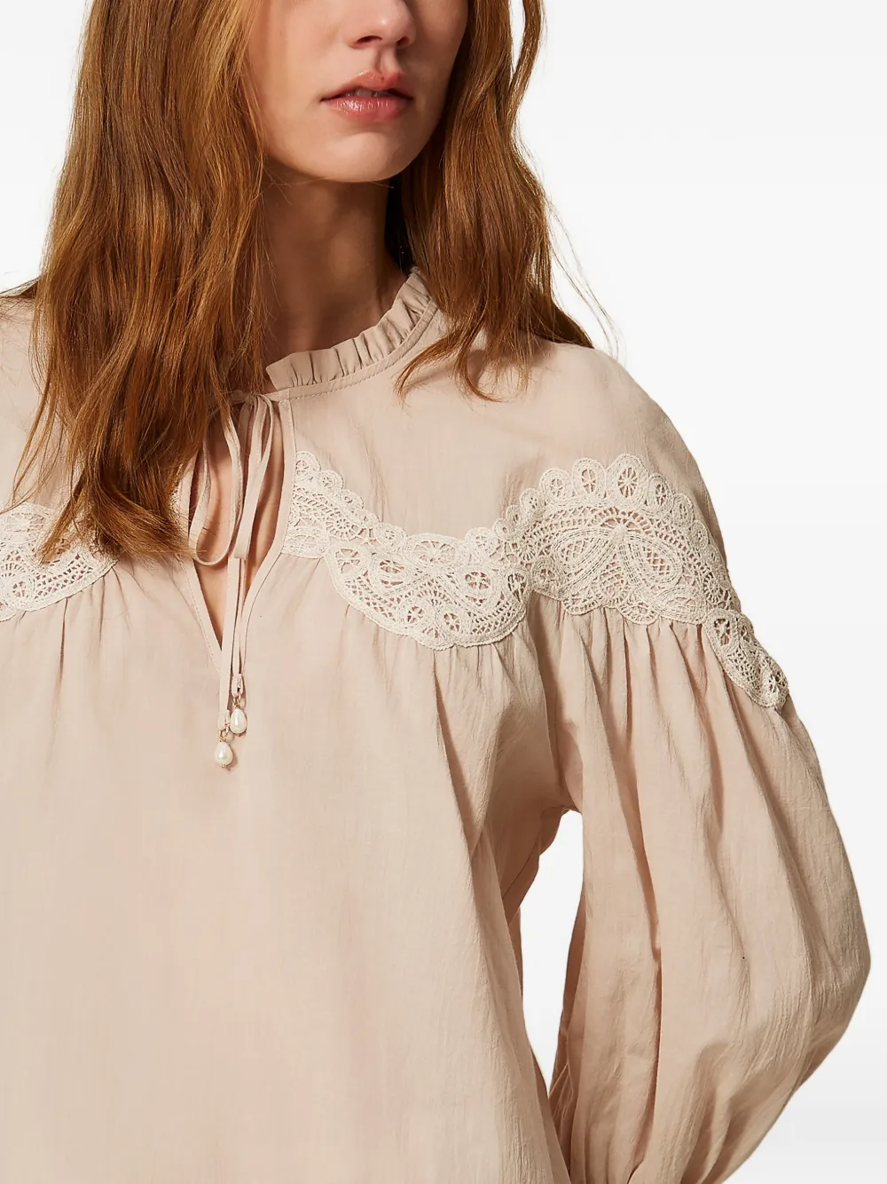 TWINSET Blouse met kanten vlakken Beige
