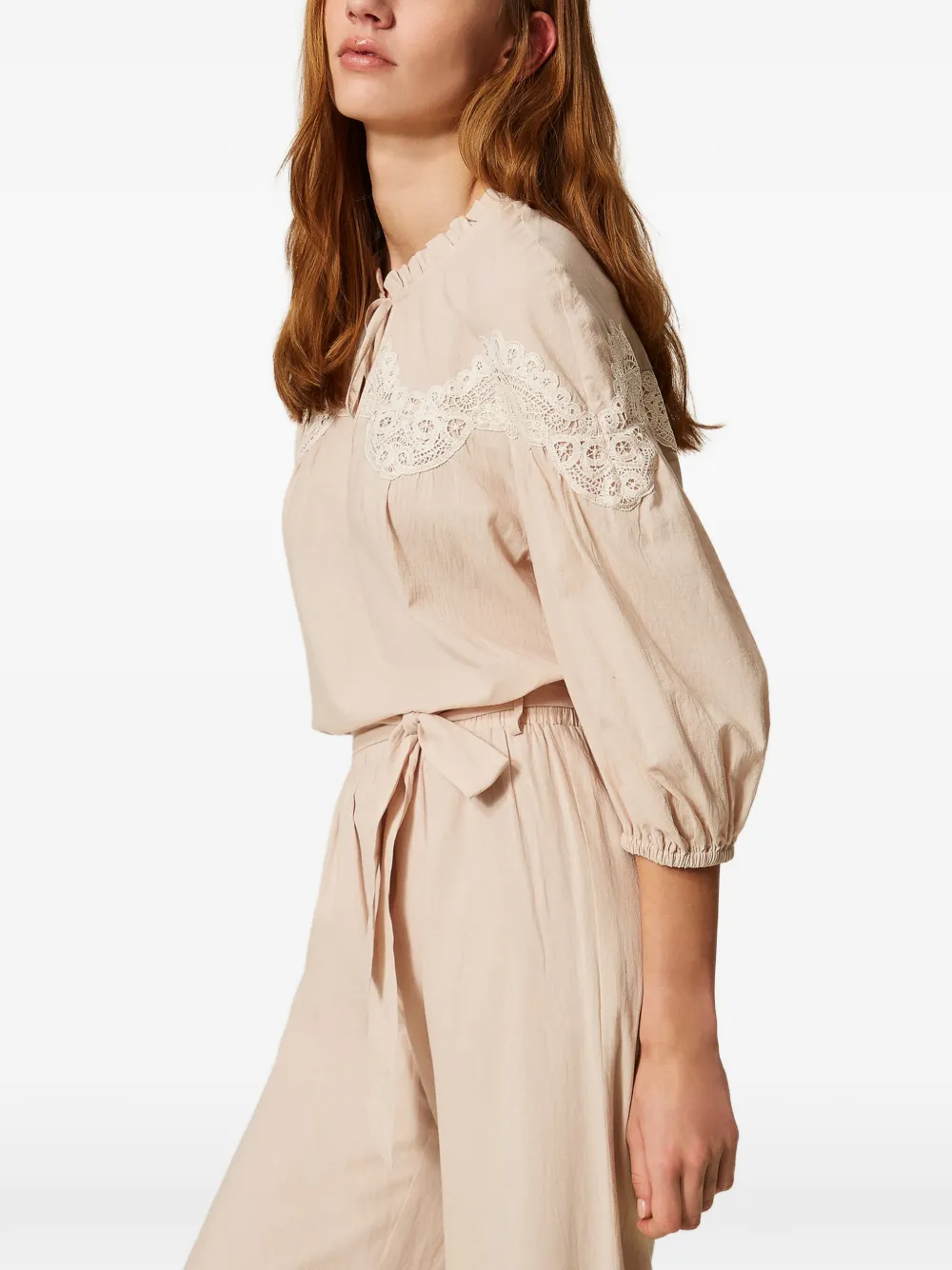TWINSET Blouse met kanten vlakken Beige