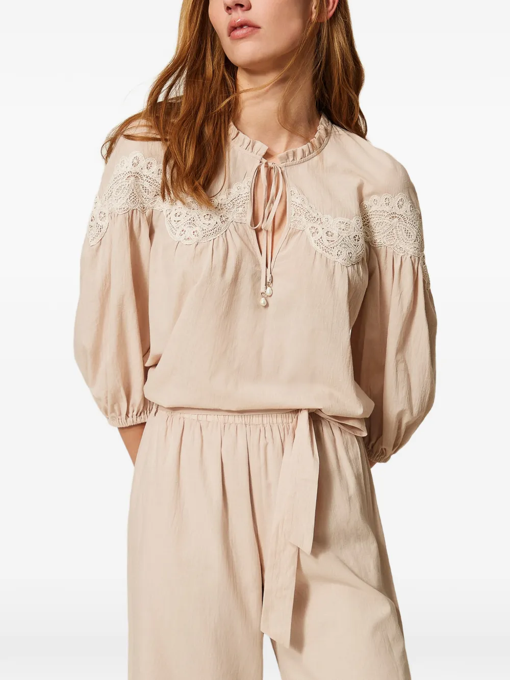 TWINSET Blouse met kanten vlakken Beige