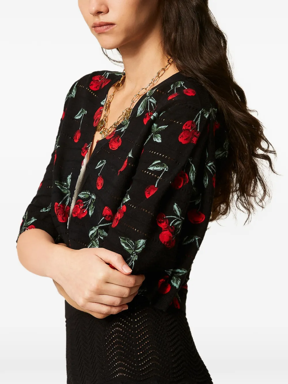 TWINSET Gebreid vest met kersen Zwart