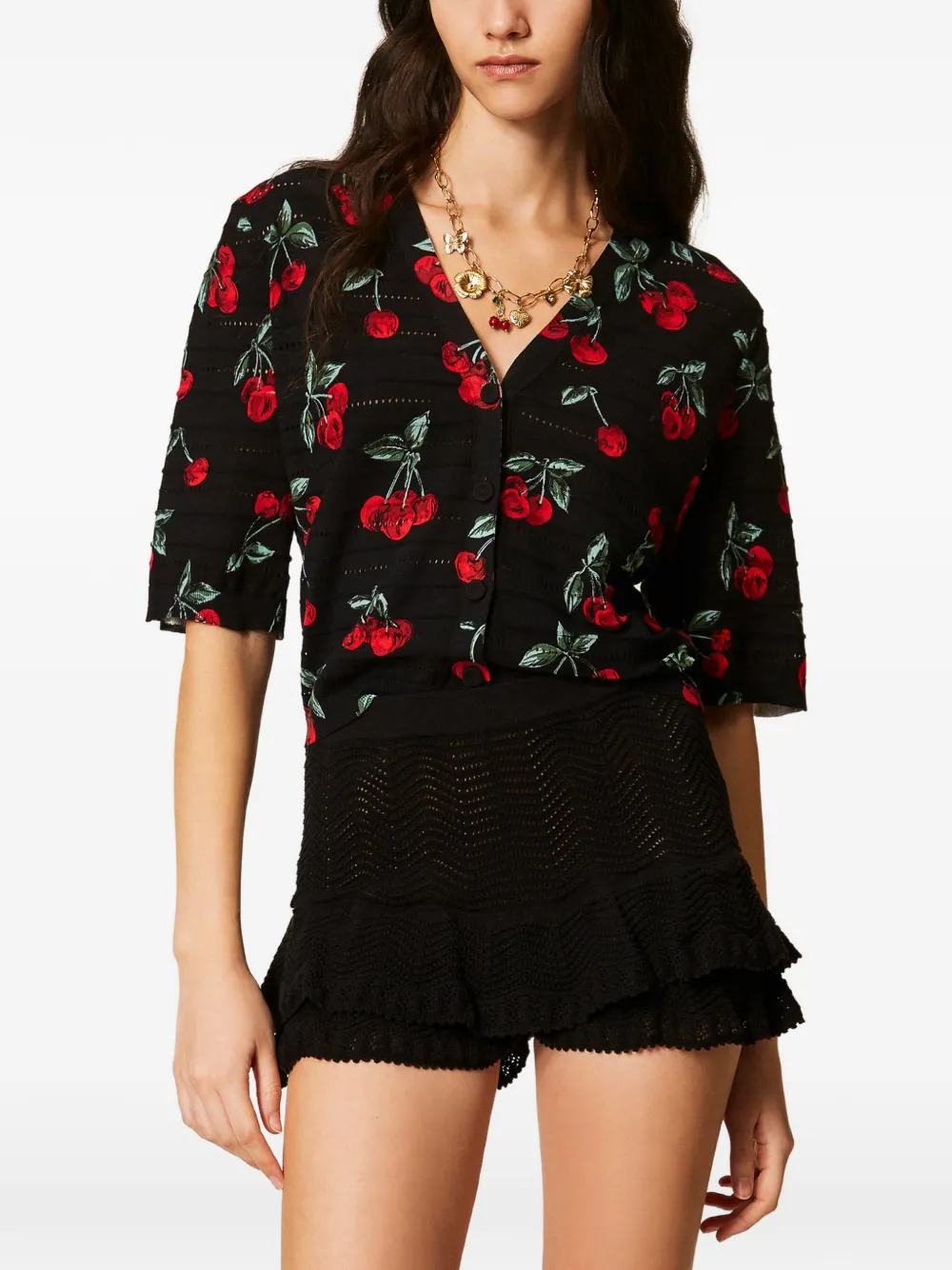 TWINSET Gebreid vest met kersen Zwart