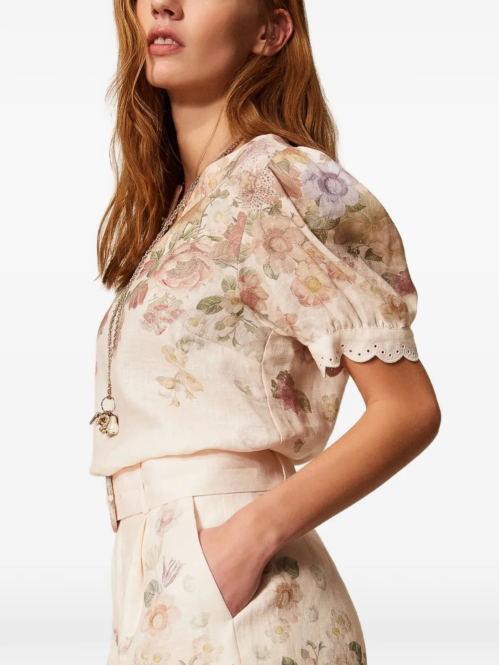 TWINSET Linnen shorts met bloemenprint Beige