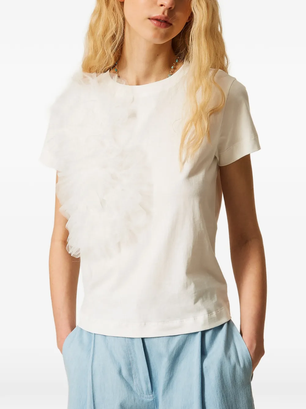 TWINSET Tulen T-shirt met bloemen Wit