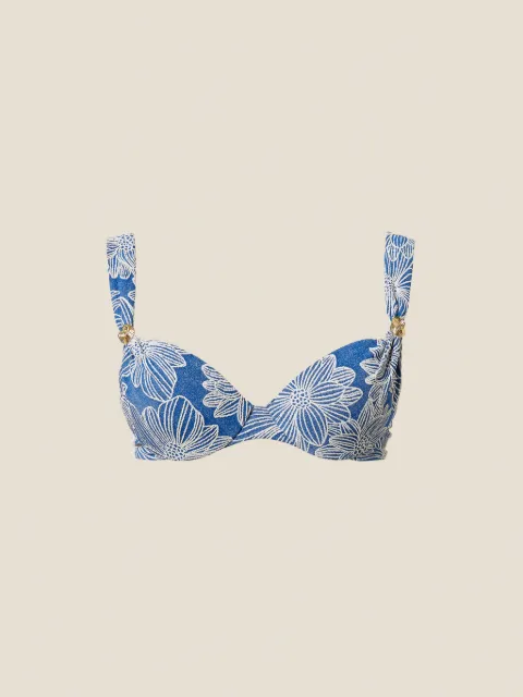 TWINSET jacquard push-up bikini top with pearl
