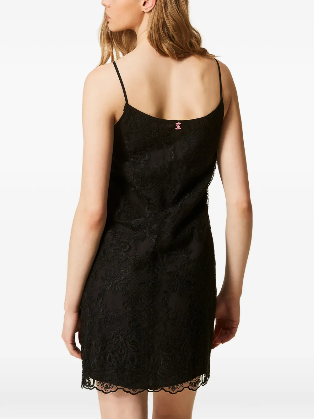TWINSET x MYFO mini-jurk met ruches en kant Zwart