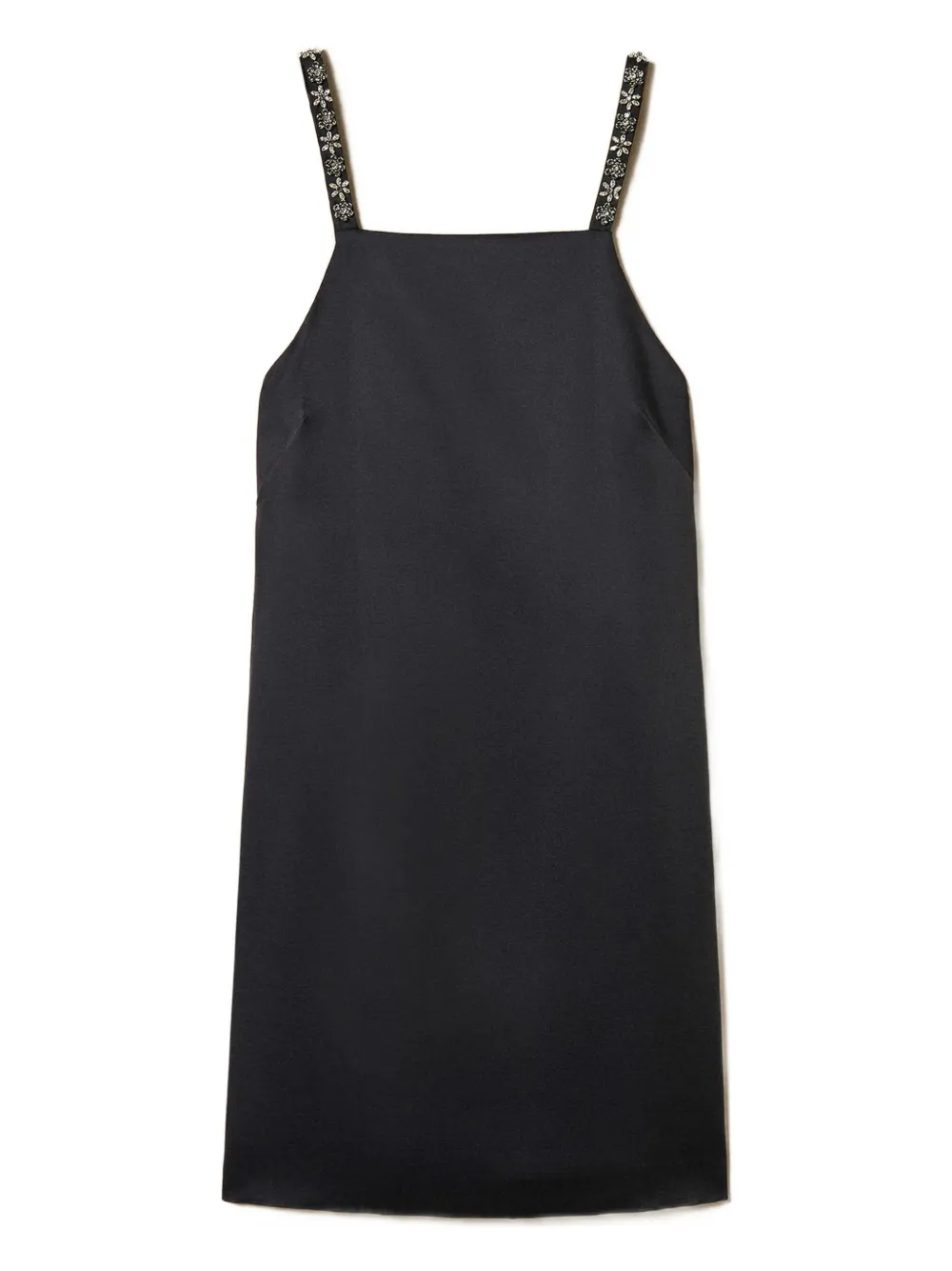 Twinset Embroidery Duchess-satin Mini Dress In Black