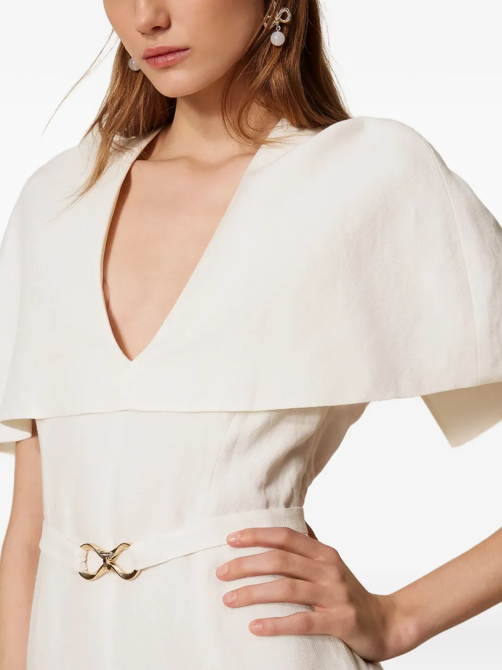 TWINSET Mini-jurk met cape en ceintuur Wit