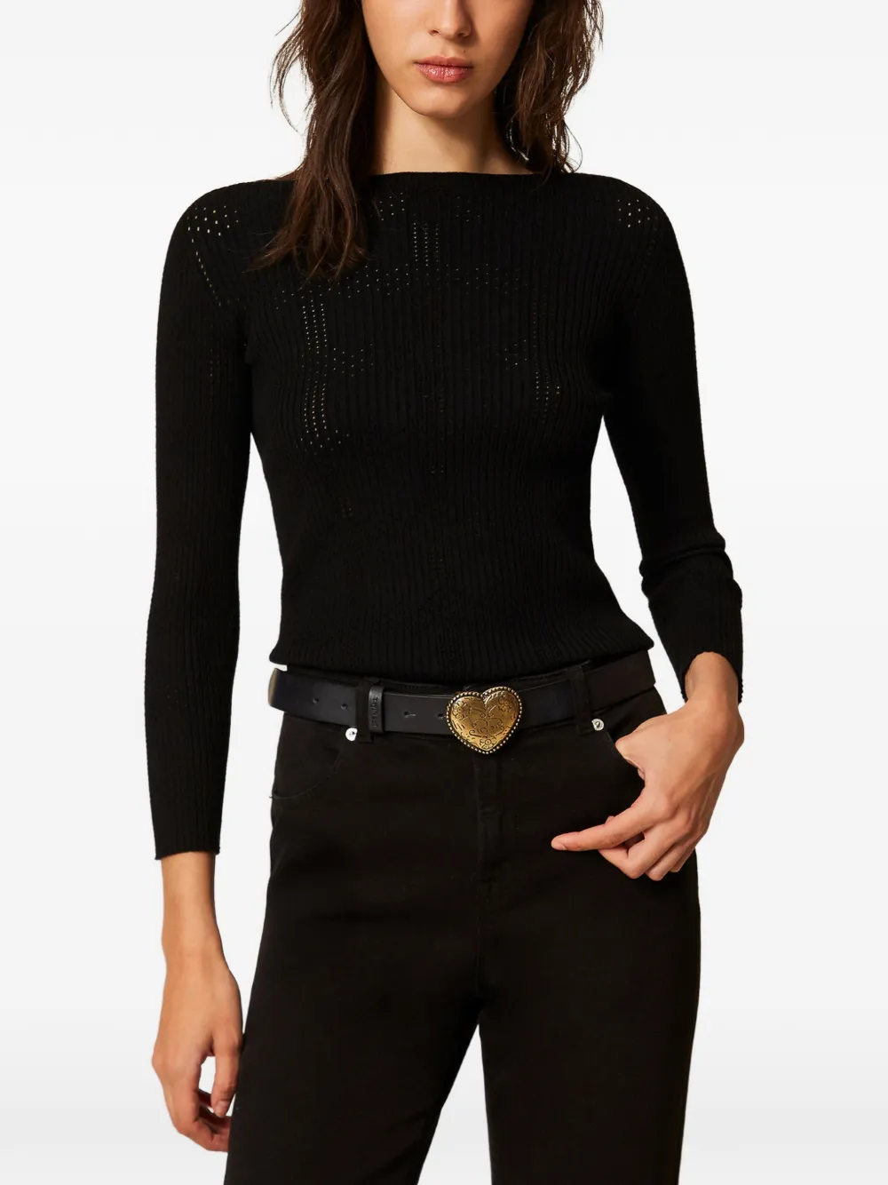 TWINSET Geribbeld gebreid T-shirt met lange mouwen Zwart