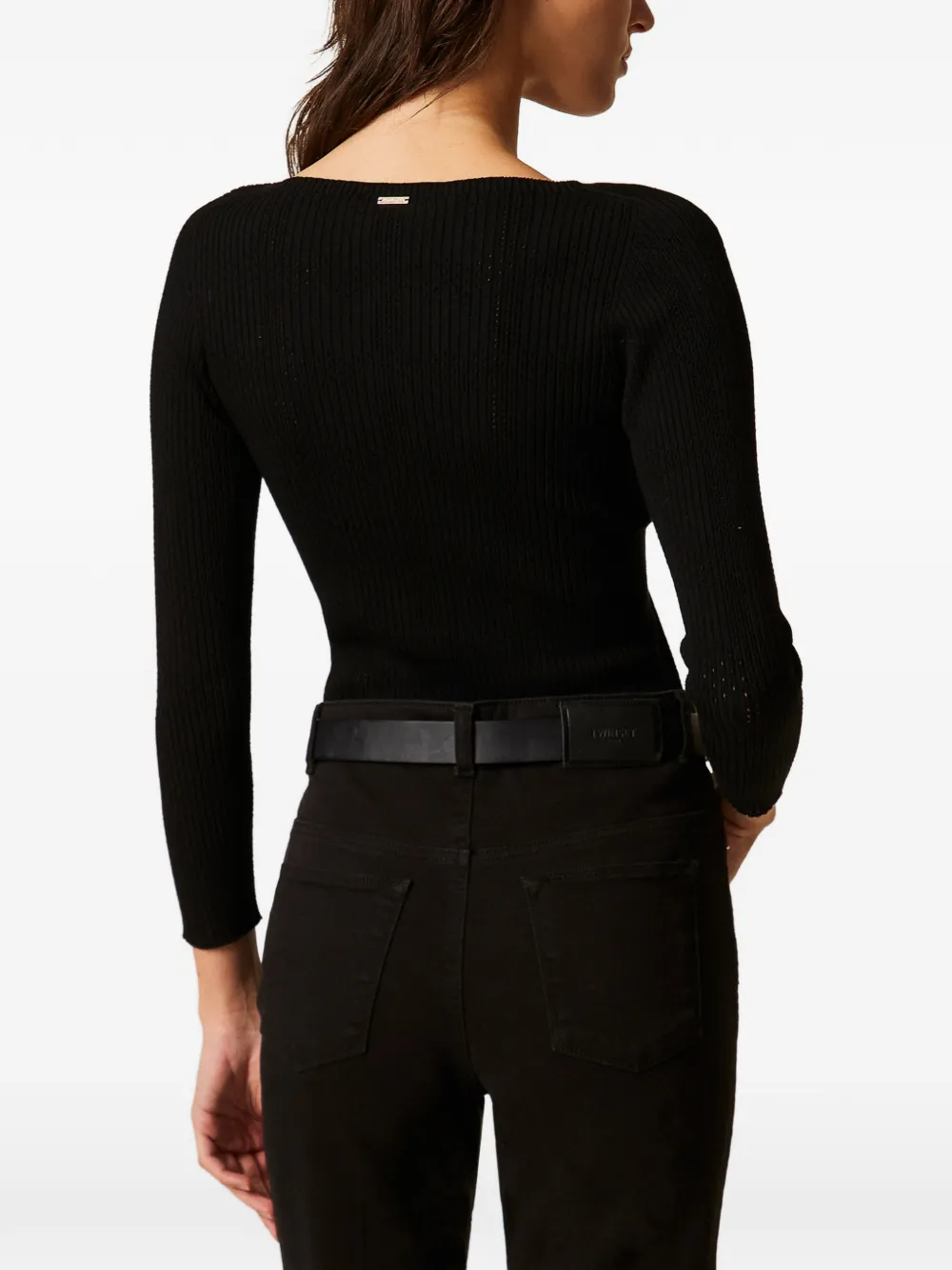 TWINSET Geribbeld gebreid T-shirt met lange mouwen Zwart
