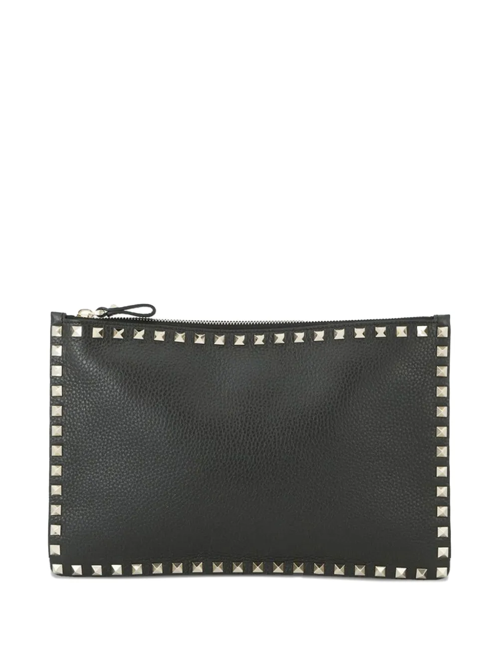 Pre-owned Valentino Garavani 2000-2017 Grained Calfskin Rockstud Clutch Bag In Black