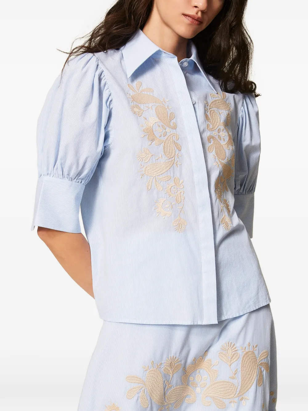  Twinset Pinstripe Embroidered Shirt - Blue 