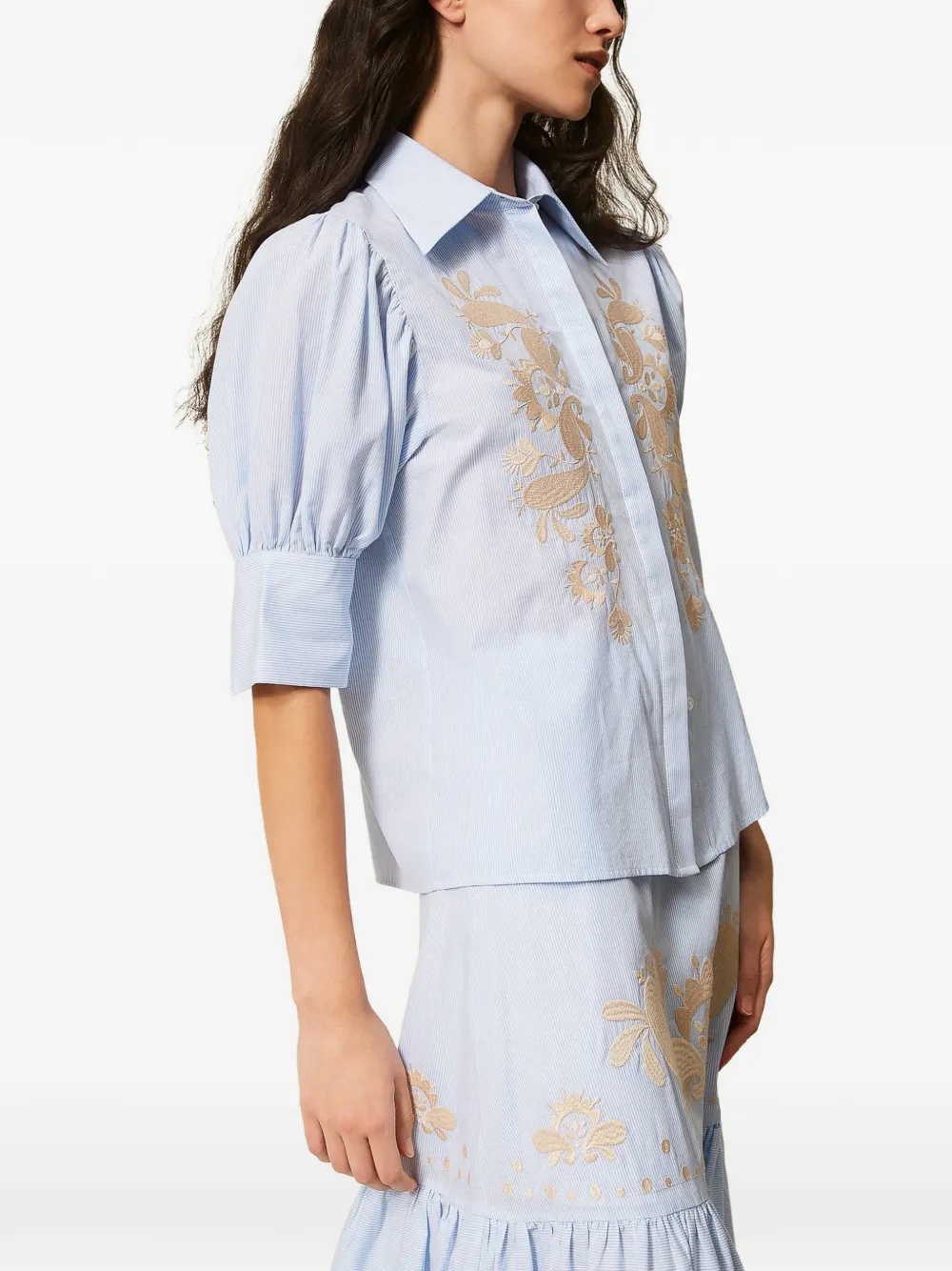  Twinset Pinstripe Embroidered Shirt - Blue 