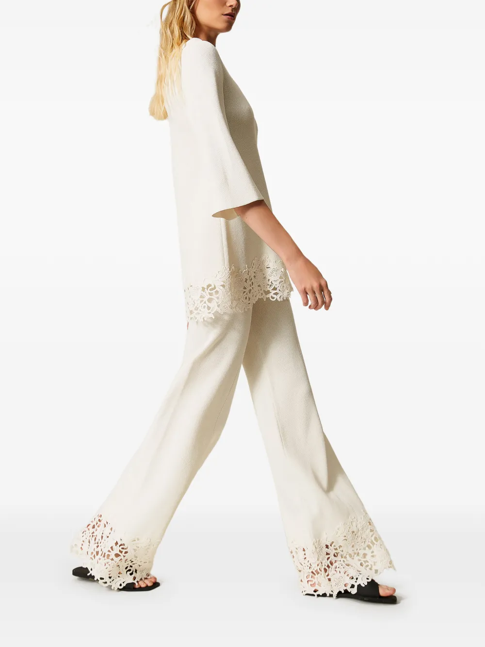 TWINSET Gebreide broek met kanten vlak - Wit