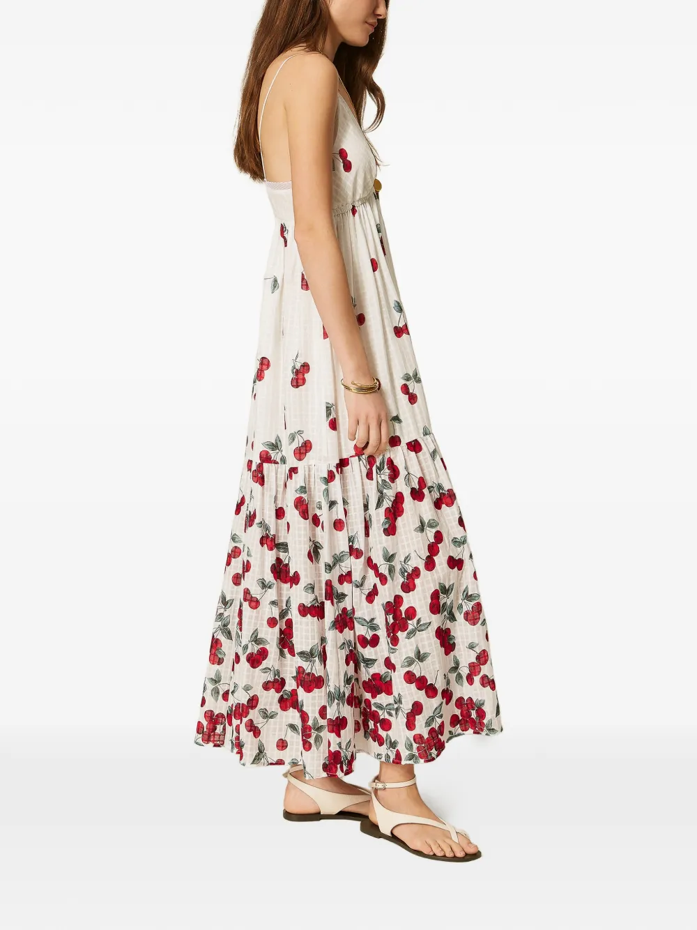 TWINSET Kanten maxi-jurk met kersen-print Wit