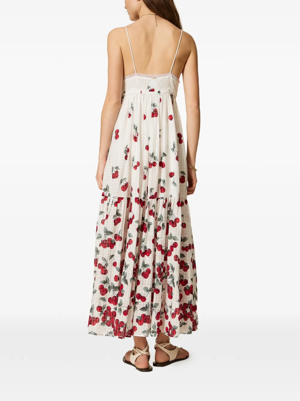 TWINSET Kanten maxi-jurk met kersen-print Wit