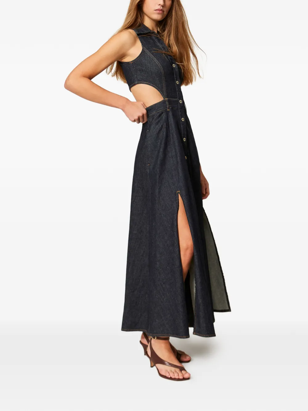 TWINSET Denim maxi-jurk met uitgesneden detail Blauw