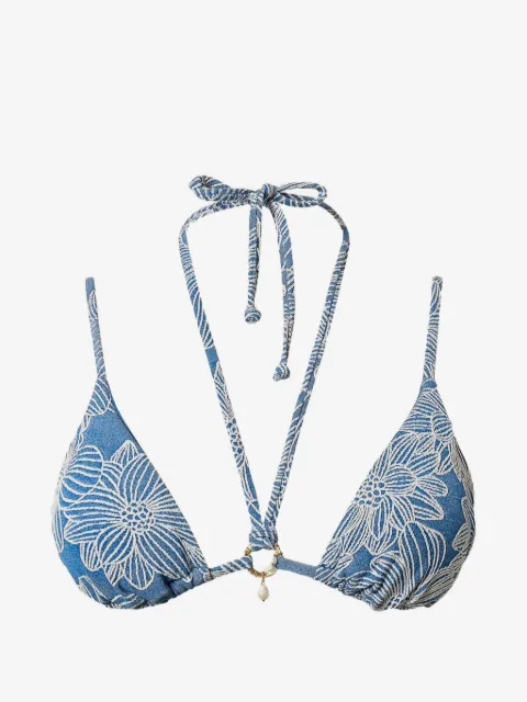 TWINSET jacquard triangle bikini top with pearl