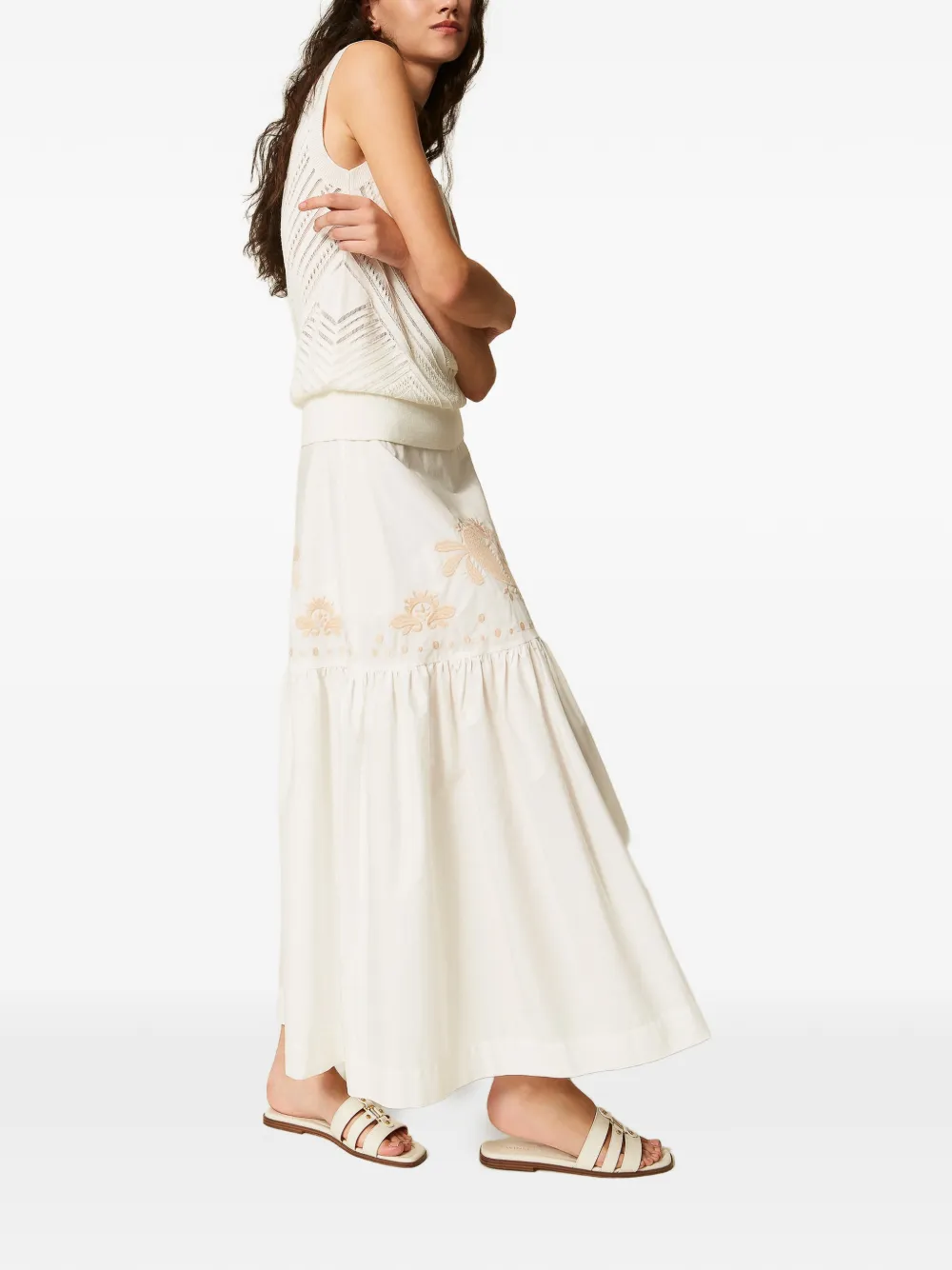 TWINSET Rok met geborduurde bloemen Wit