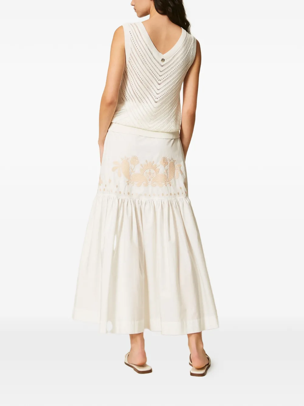 TWINSET Rok met geborduurde bloemen Wit