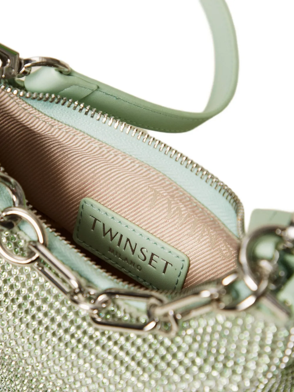 TWINSET Mini Croissant tas met franje en stras Groen