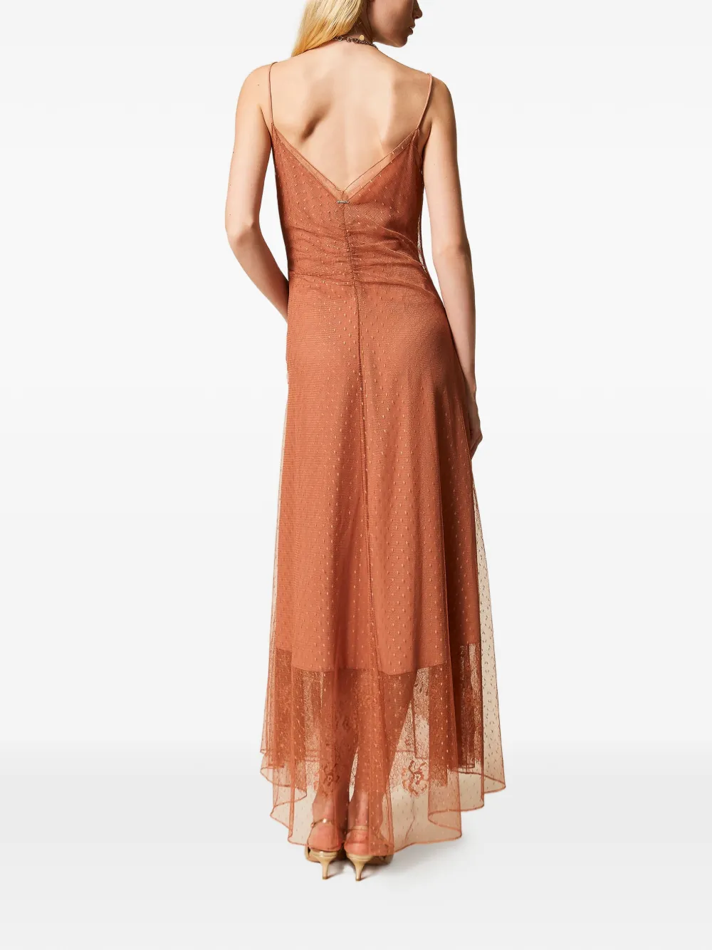 Twinset Point D'esprit Maxi Dress In Brown