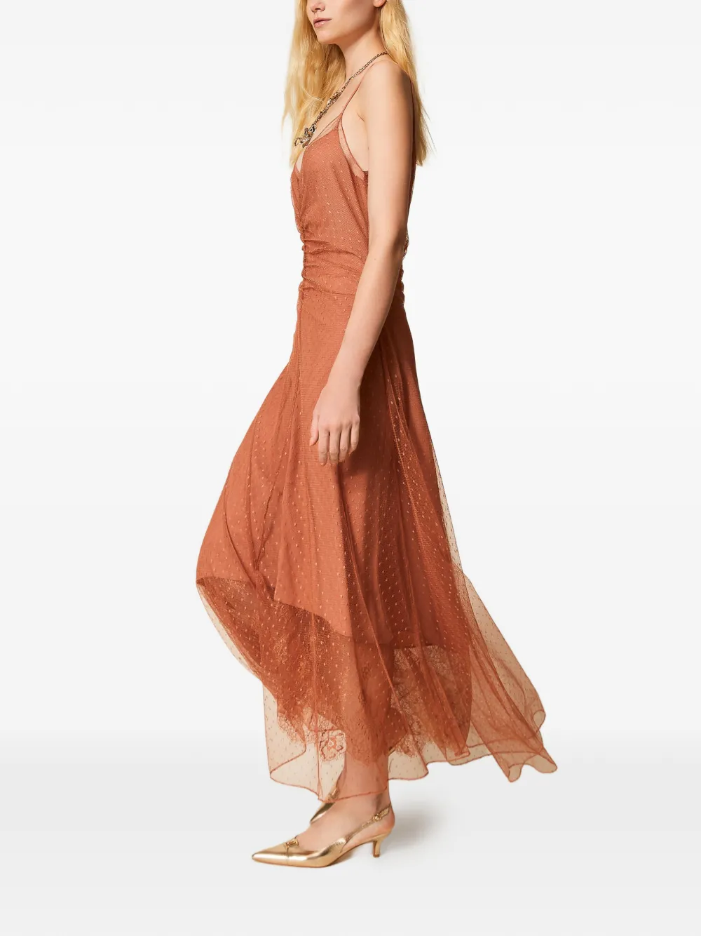Twinset Point D'esprit Maxi Dress In Brown