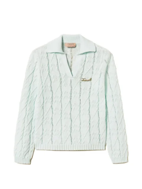 TWINSET polo领粗绞花针织毛衣