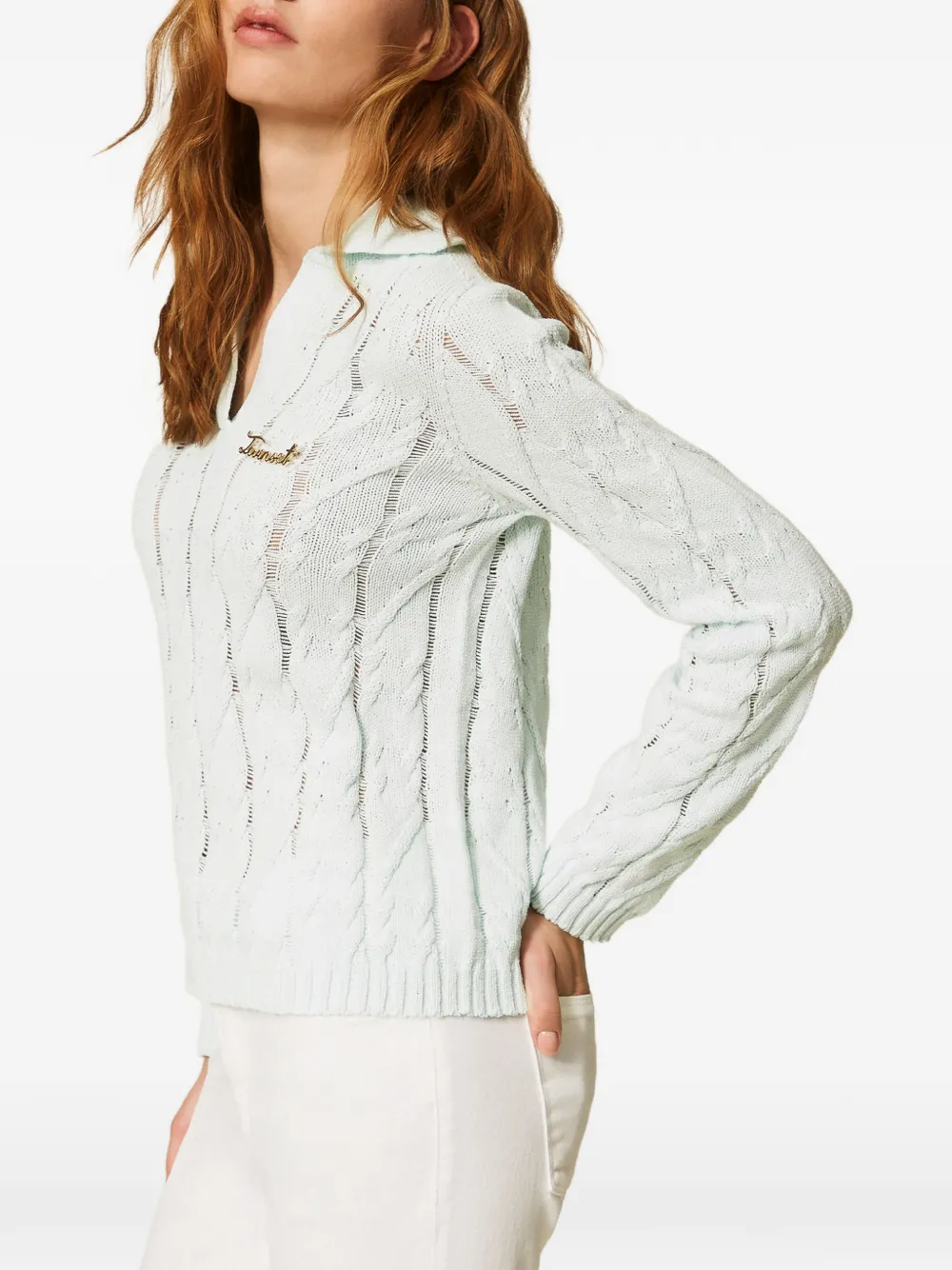TWINSET Kabelgebreide trui met polokraag Groen