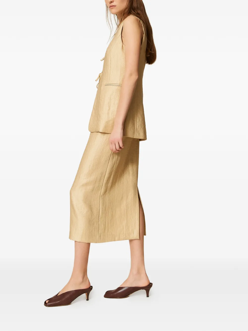 TWINSET Midi-rok met gelamineerd effect Beige