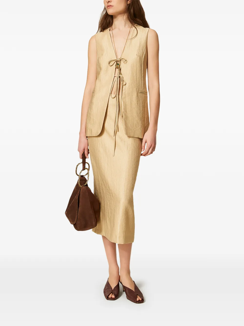 TWINSET Midi-rok met gelamineerd effect Beige