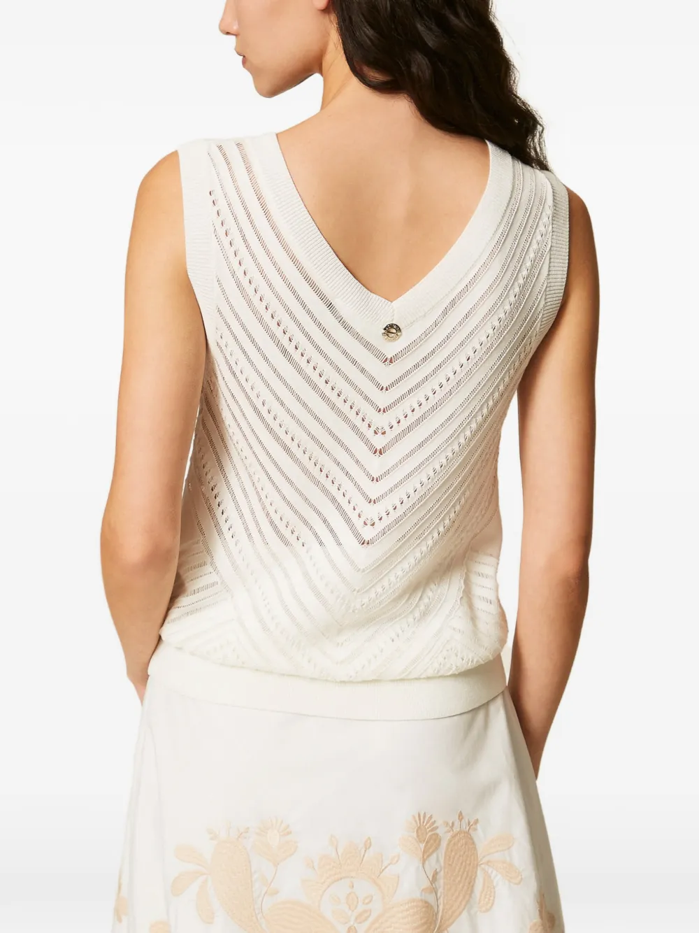 TWINSET Pointelle gebreide top Wit